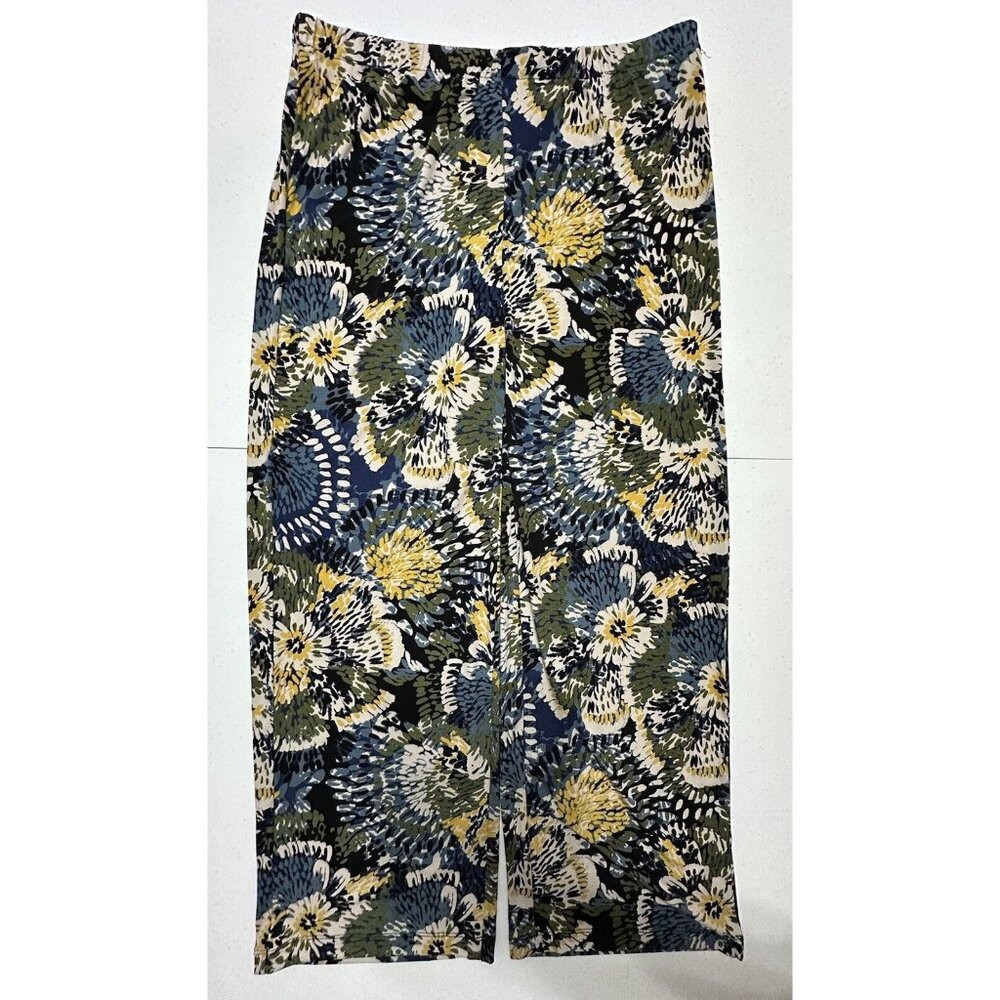 Chico’s Floral Drops Palazzo Pants Wide Leg Silky Blue Green Yellow Women’s 2